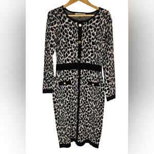 [Taylor]Luxious Leopard Print Long Sleeve Knit Pull Over Sweater Dress Women Med
